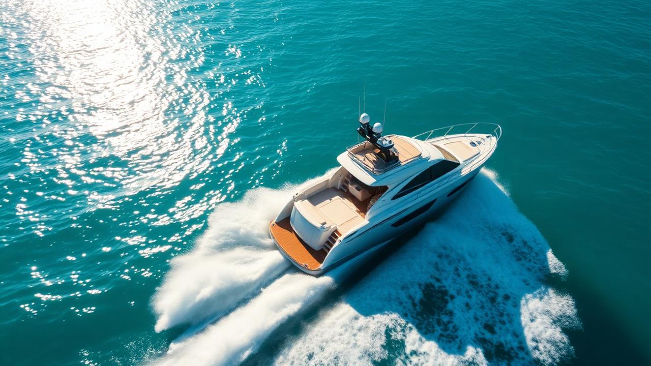 Modern sport-fishing yacht cruising turquoise waters