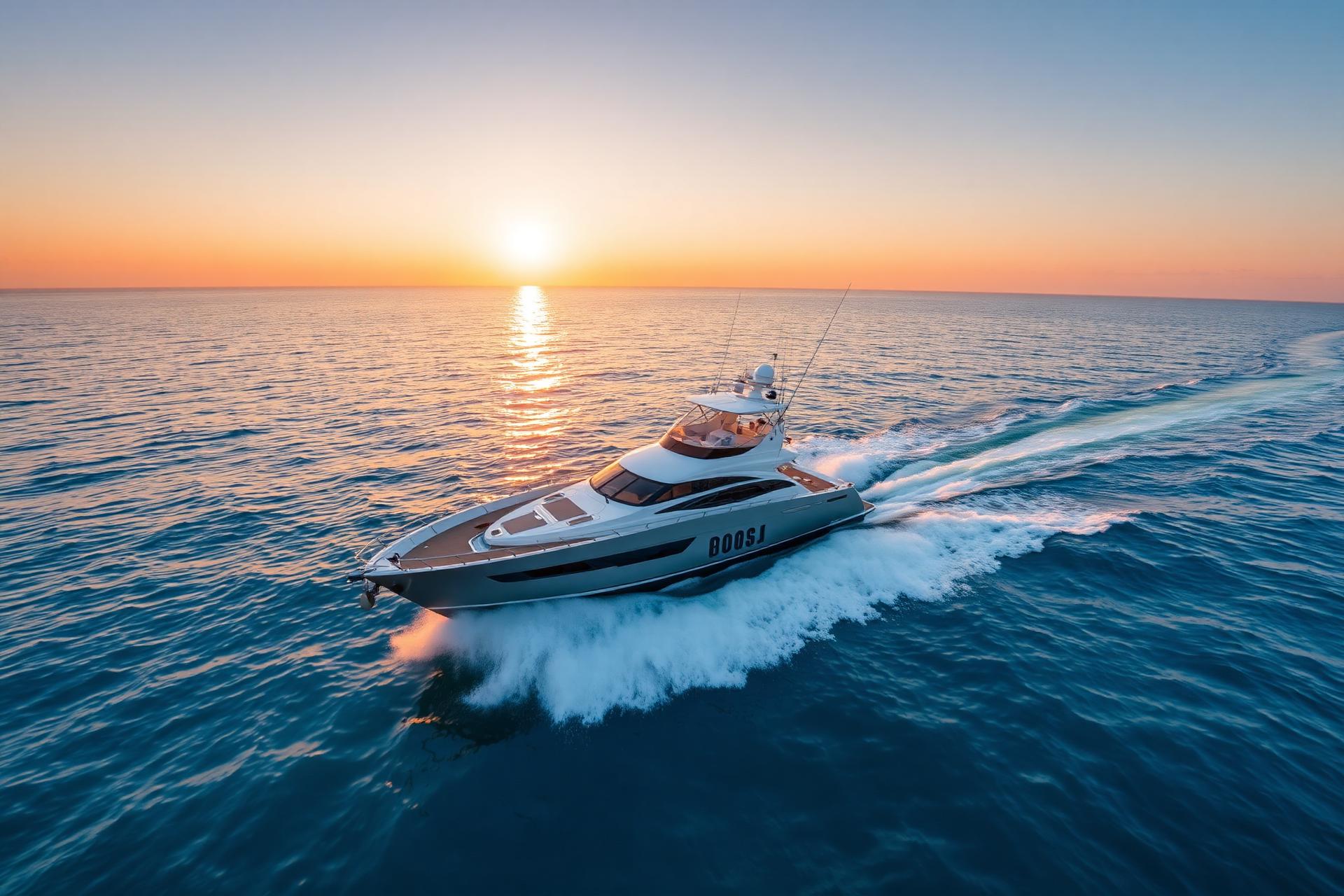 Sport-fishing yacht at sunset